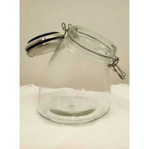 Amici Hand made  glass, wire bail top , storage jar size : 6 in x 6 in